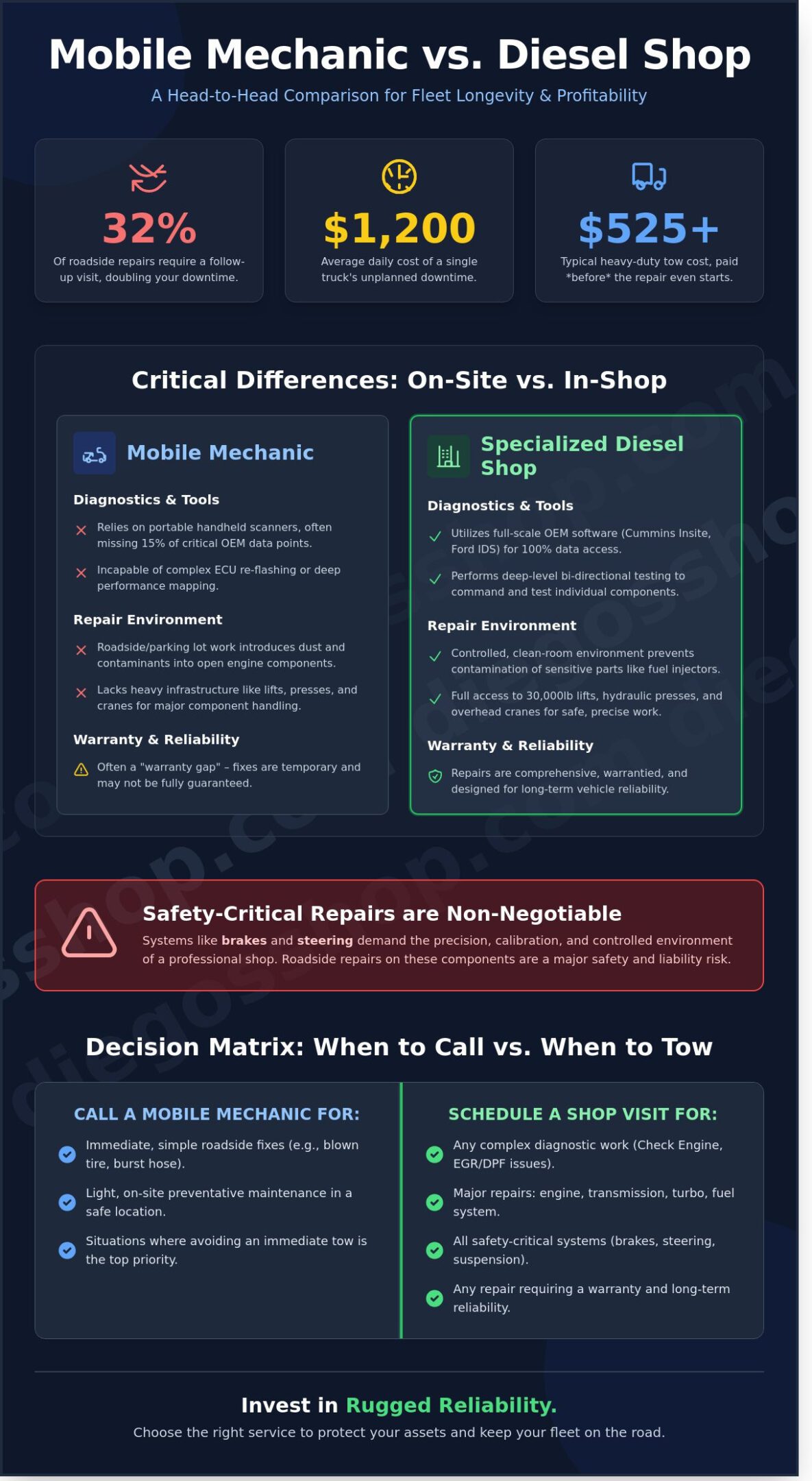 Mobile Diesel Mechanic vs. Shop: Which Is Right for Your Fleet in 2026?